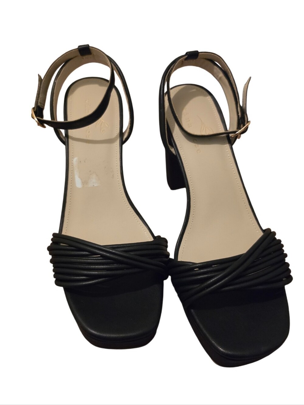 Tina Rose Black Strappy Block Heel Sandals - 8